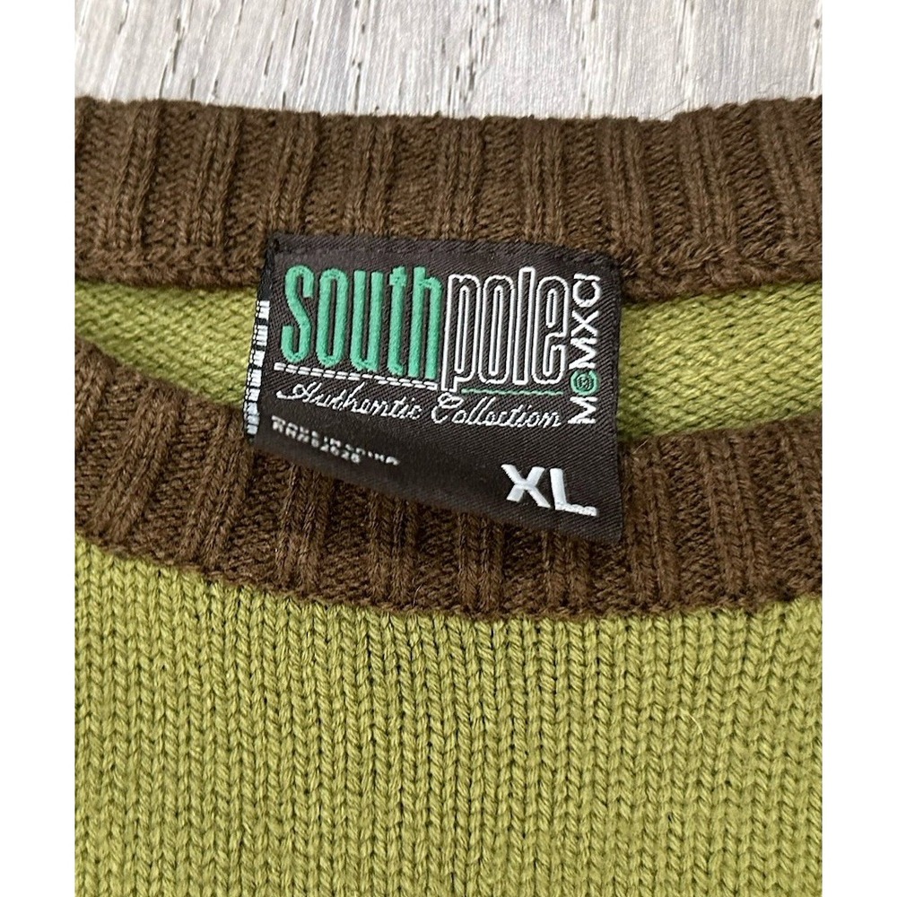 VTG Y2K SOUTHPOLE‎ Sweater Green Brown Striped 100% Acrylic Pullover Sweater - Picture 13 of 16